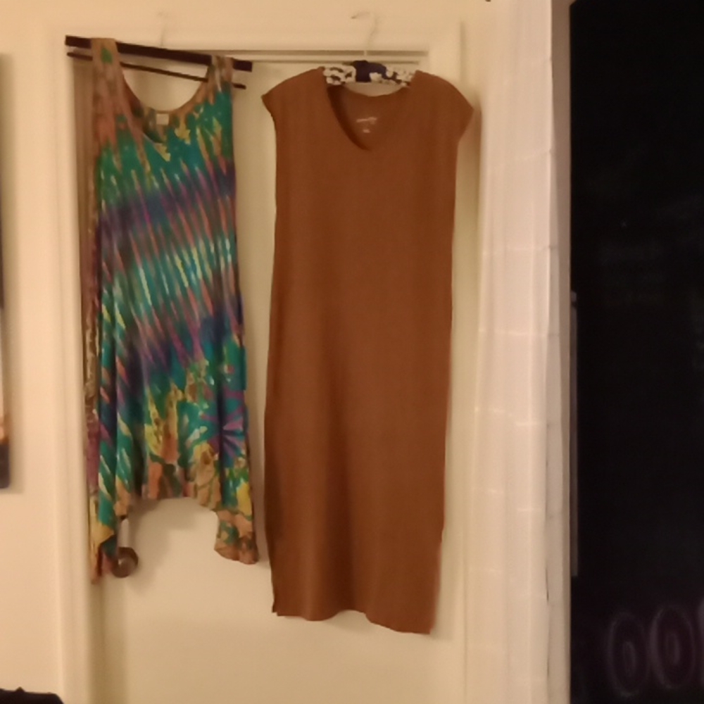 2 dresses size S brown green pink